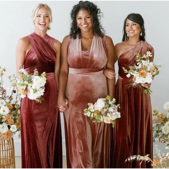 Revelry Dress Womens Medium Maroon Velvet Micah Convertible Bridesmaids Maxi - Picture 1 of 12